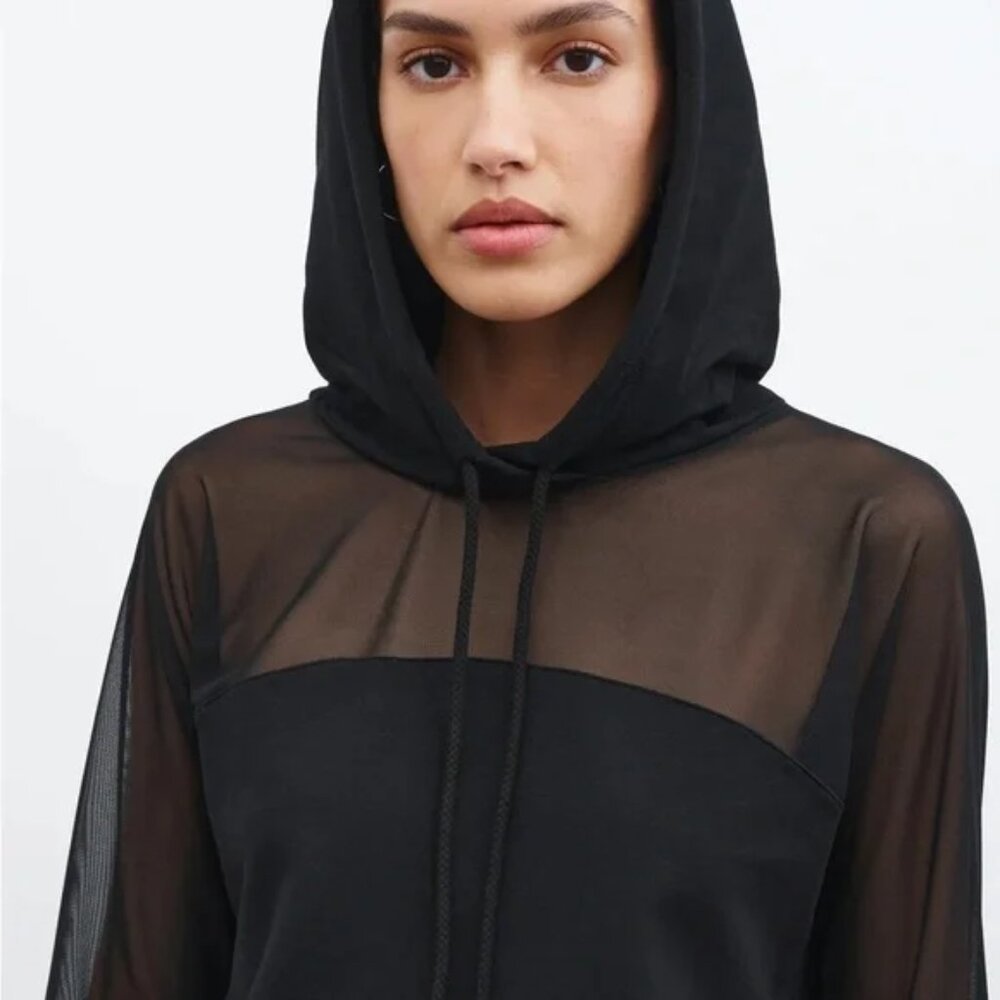 Marcella NYC Park Sheer Hoodie Black M NWOT Worn ONCE!